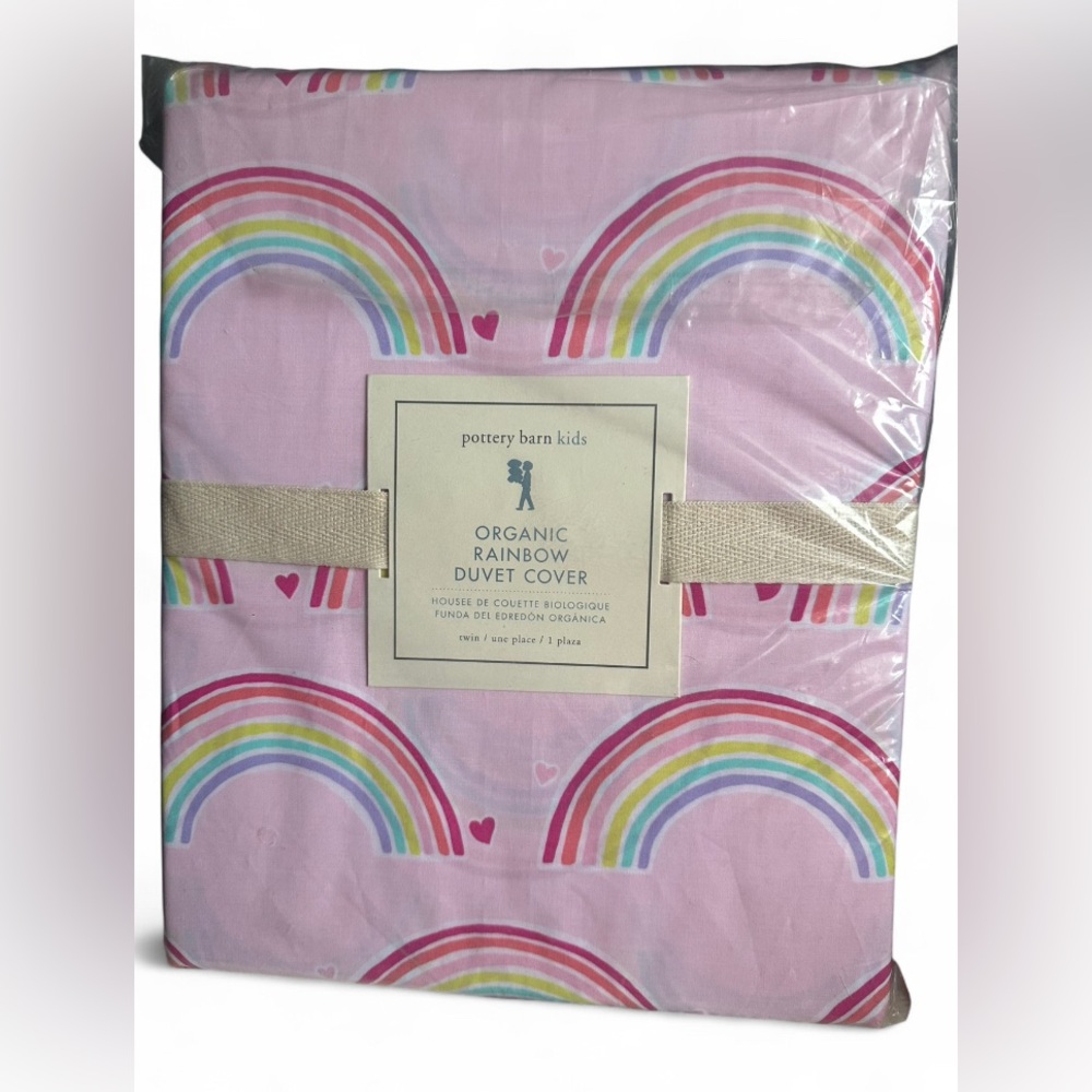 NWT Pottery Barn Kids Organic Rainbow Pink Duvet Cover Twin